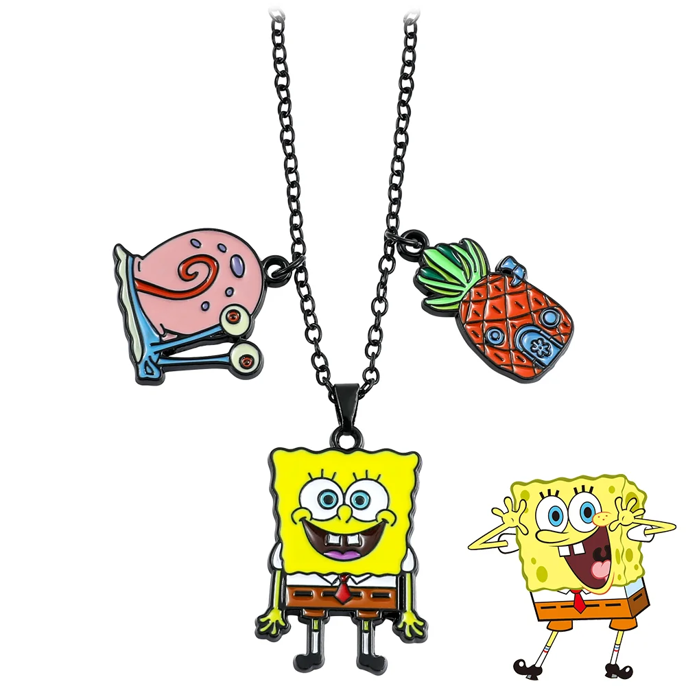 

SpongeBob SquarePants Necklace Cute Cartoon Figure Gary the Snail Pineapple House Alloy Pendant Neck Chain Jewelry Accessories