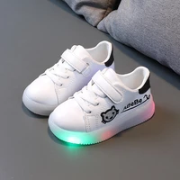new children led light up shoes for boys girls embroidery cartoon cat sneakers spring kids sports luminous casual white shoes