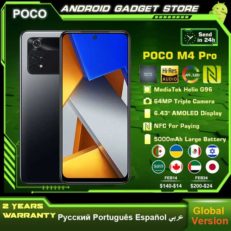 

POCO M4 Pro 4G Mobile Phone 128GB/256GB Helio G96 Octa Core 5000 mAh 90Hz 33W Pro 64MP Camera NFC Smartphone