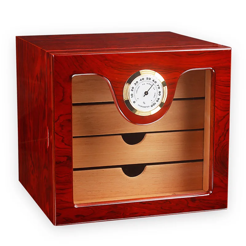 

Cigar box Wooden cedar cigar moisturizing box Pear wood grain small four layer piano paint cigar moisturizing cabinet