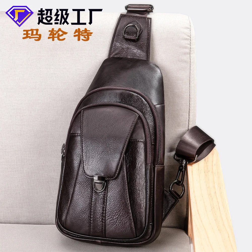 

Malun Te Leather Fashion Brand Men's Bag One Shoulder Cow Chest Sports Leisure Crossbody