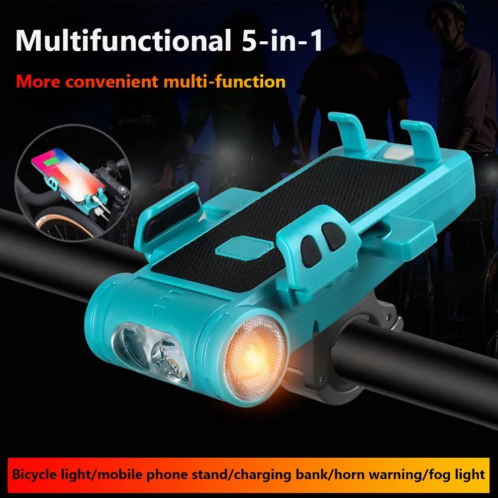 

5-in-1 Led Bicycle Headlight Adjustable High Brightness Smartphone Holder Type Mountain Bike Flashlight Emergency Light Wholesal