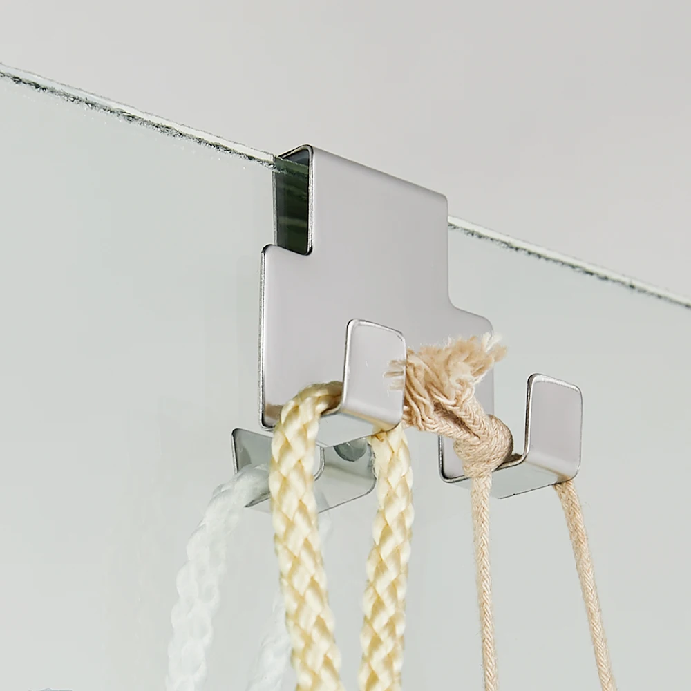Tiny (2 inch) Triple Hooks for Frameless Glass Shower Door, Stainless Steel Towel Hooks Over The Bathroom Glass Wall up to 3/8 i