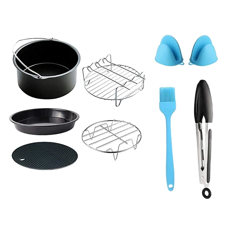 

8 Pcs Air Fryer Accessories 7 Inch For Air Fryer 5.3 To 5.8QT Baking Basket Pizza Plate Grill Pot Kitchen Cooking Tool