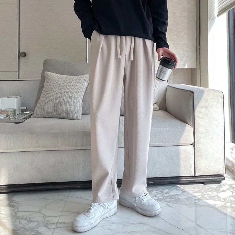 

Drawstring Straight Pants Men's Fashion Casual Pants Men's Korean Style Loose Wide Leg Pants Men's Streetwear Pleated Trousers