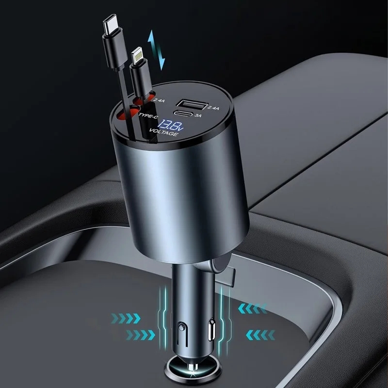 Автомобильное зарядное устройство выдвижное 120 Вт быстрые порты USB C два USB-порта