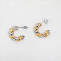 high end pvd plated stainless steel jewelry two tone rope c hoop earring wholesale for women
