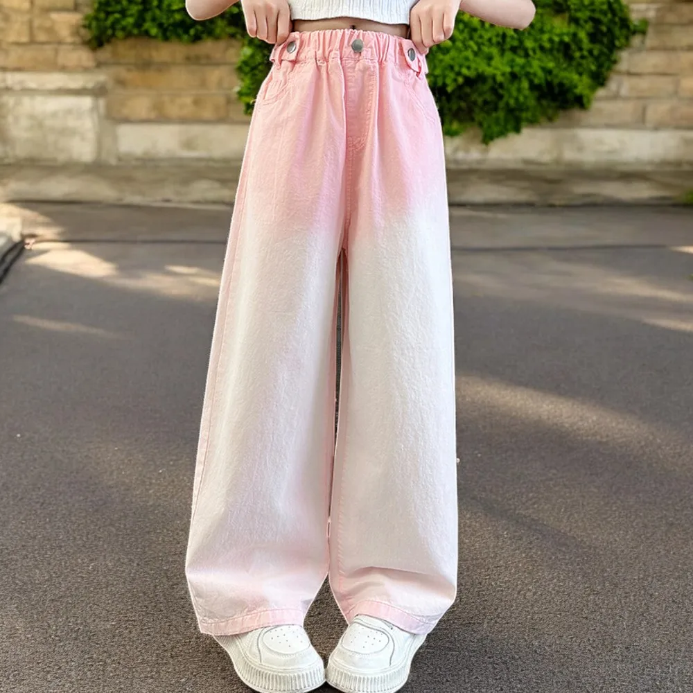 Белые джинсы для девочек мешковатые штаны детские брюки градиентного цвета