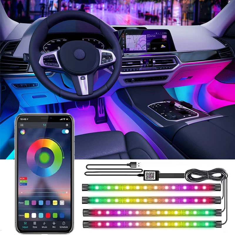 

Car LED Colorful Interior Backlight With Cigarette Lighter Atmosphere Mood Light App Remote Auto Foot Ambient Lamp Accessories