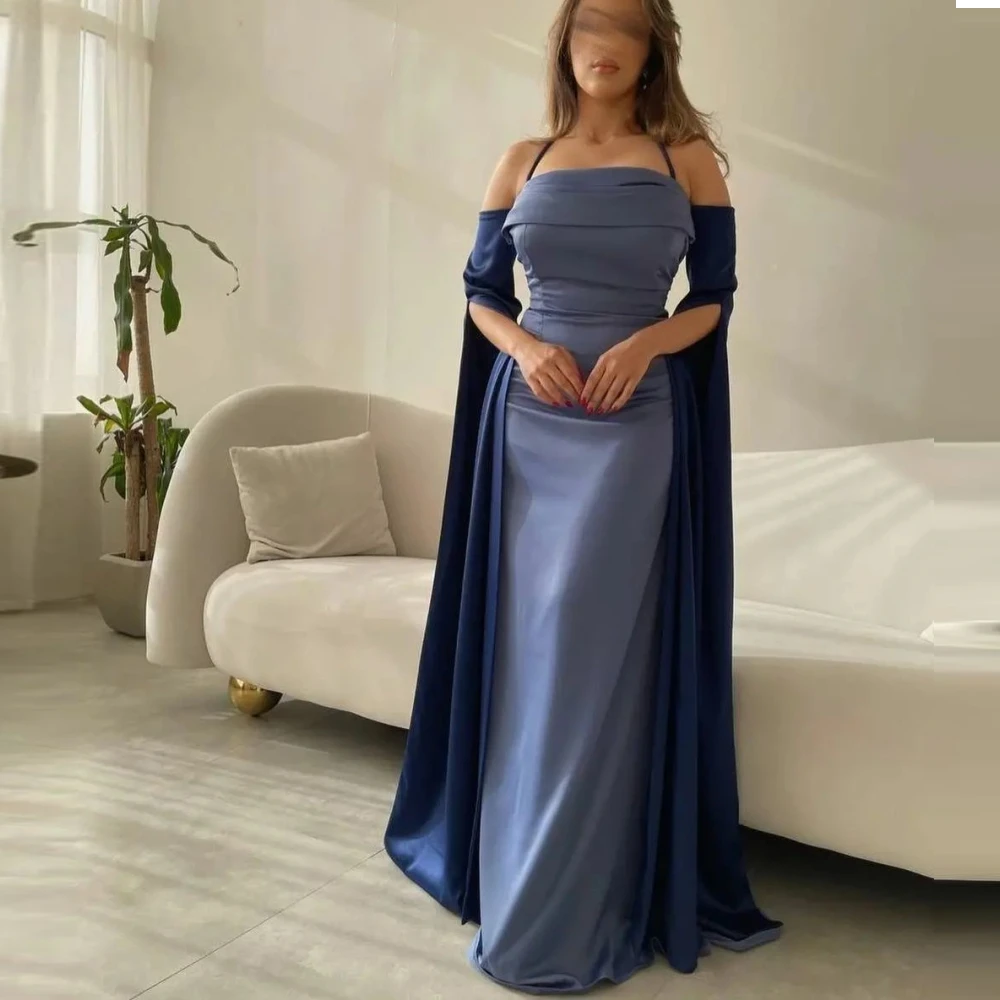 

OEING Strapless Long Sleeves Robe De Soirée Mermaid Custom Made Satin Evening Gown Vintage Saudi Arabic Party Dress Prom Dresses