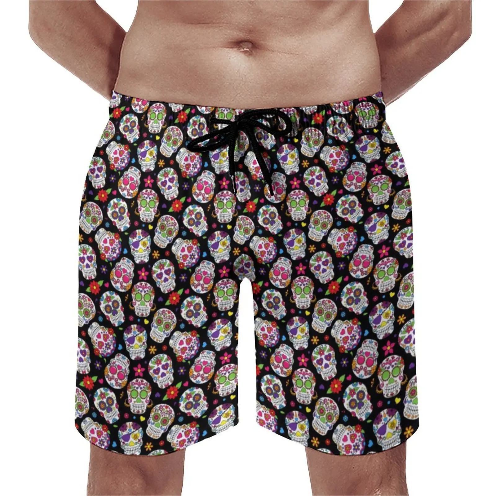 

Skull Pop Art Board Shorts Sugar Skulls Day Hawaii Board Short Pants Men Pattern Surfing Quick Drying Beach Trunks Birthday Gift
