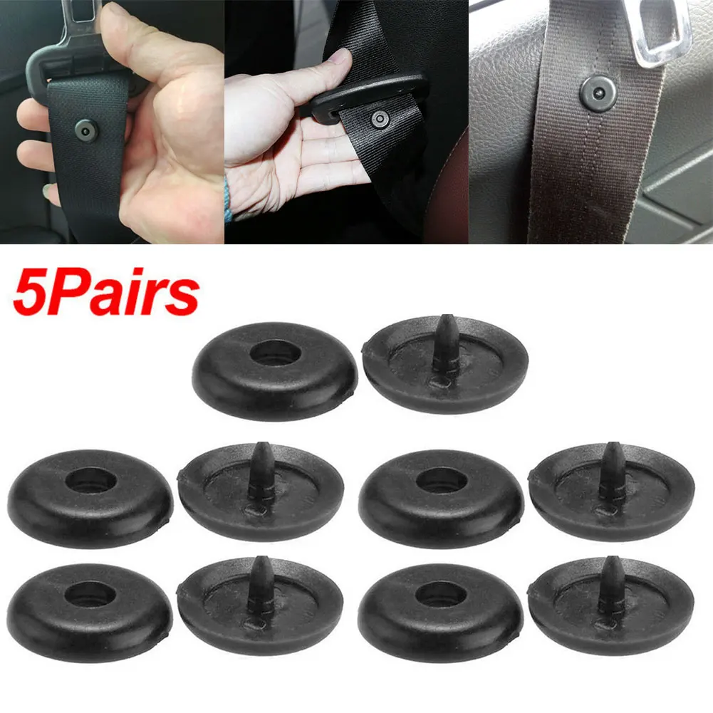 

5 Pairs Car Seat Belt Stop Button Clips Black Fastener Interior Retainer Seatbelt Adjuster Buckle Stopper Holder Rivet Stud