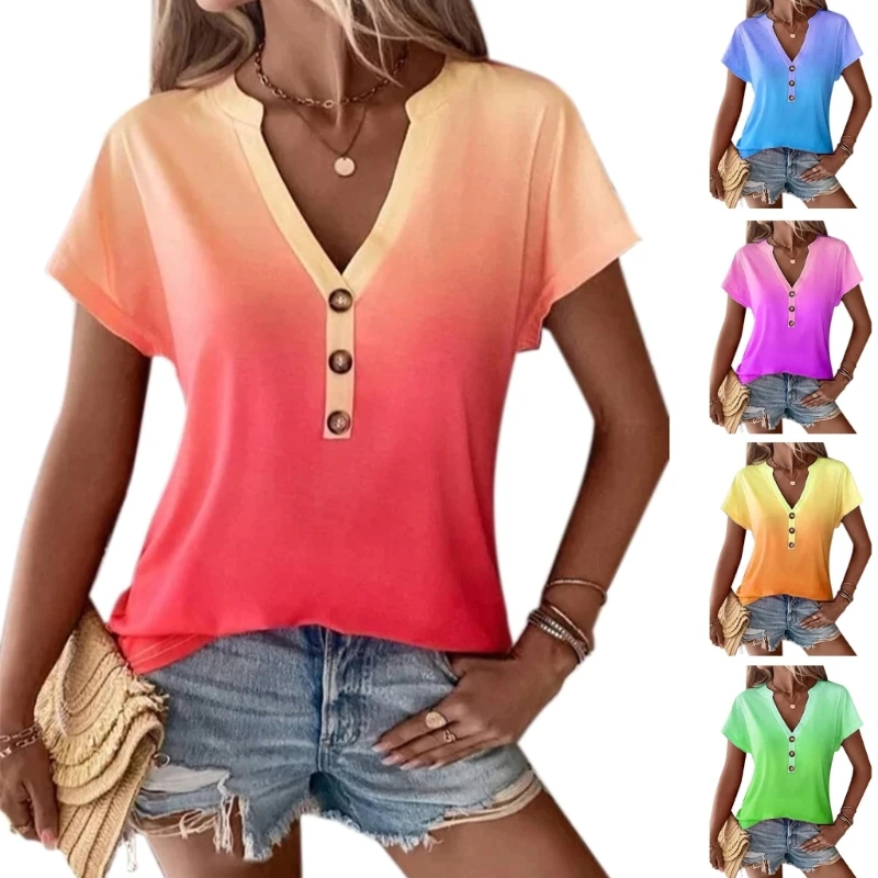 

Women's Long Sleeve Button Henley Tops Casual Loose Fit V-Neck Tunics