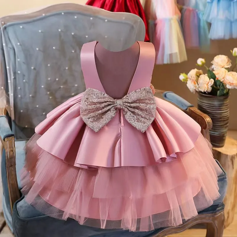 

Toddler Baby Girl Dress Big Bow Baptism For Girls Birthday Party Wedding Clothes Tutu Fluffy Gown Formal Dress Blackless Design