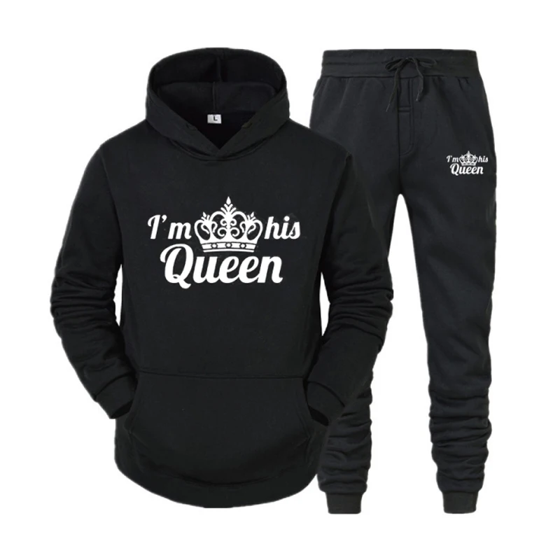 

2023 Fashion Tracksuit King Queen Casual Hoodies Set Sweatshirt Sportswear Hooded Pullover Suits Lover Hoodie and Pants 2 Pieces