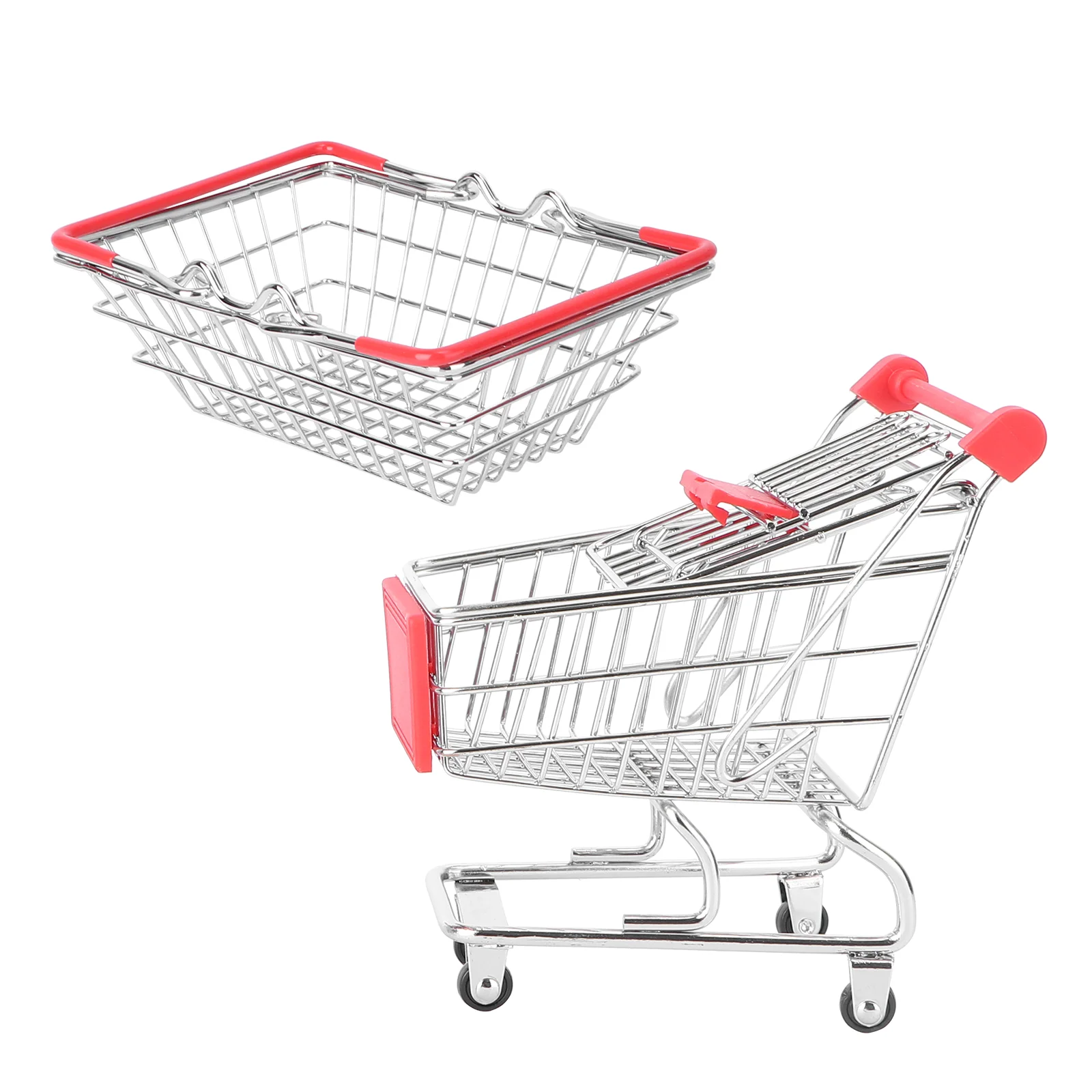 

Cart Shopping Mini Holder Trolley Basket Model Toy Snack Grocery Mesh Supermarket Trayartware Carts Iron Fruit Play Pretend