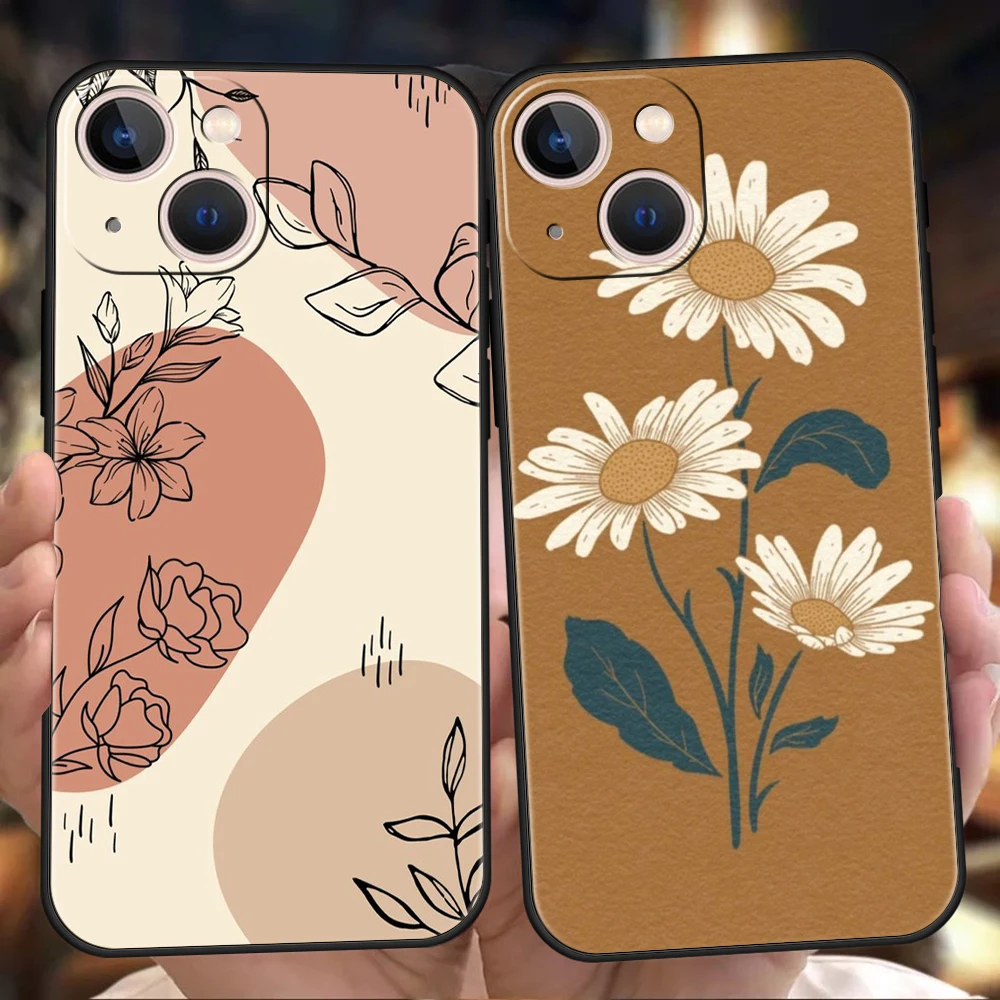 

Line Art Sketch Flower Girl Phone Case Cover for iPhone 14 13 12 11 Pro Max X XR XS Max 14 7 8 Plus Shockproof Silicone Shell