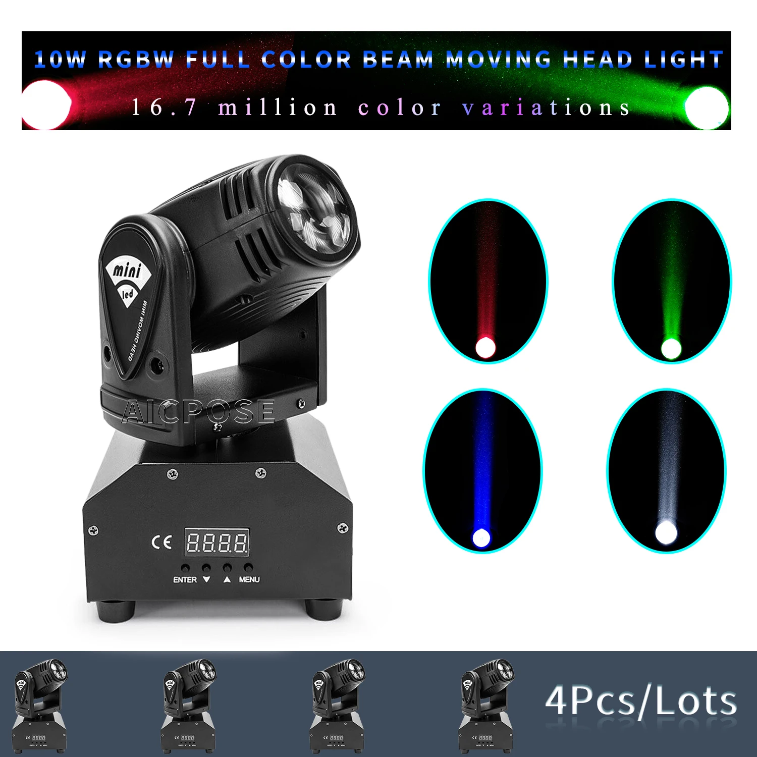 

4Pcs/Lots 10W Mini Beam Moving Head Light RGBW 4 in 1 Stage Light DMX512 Control LED Spotlight DJ Disco Equipment Lighting