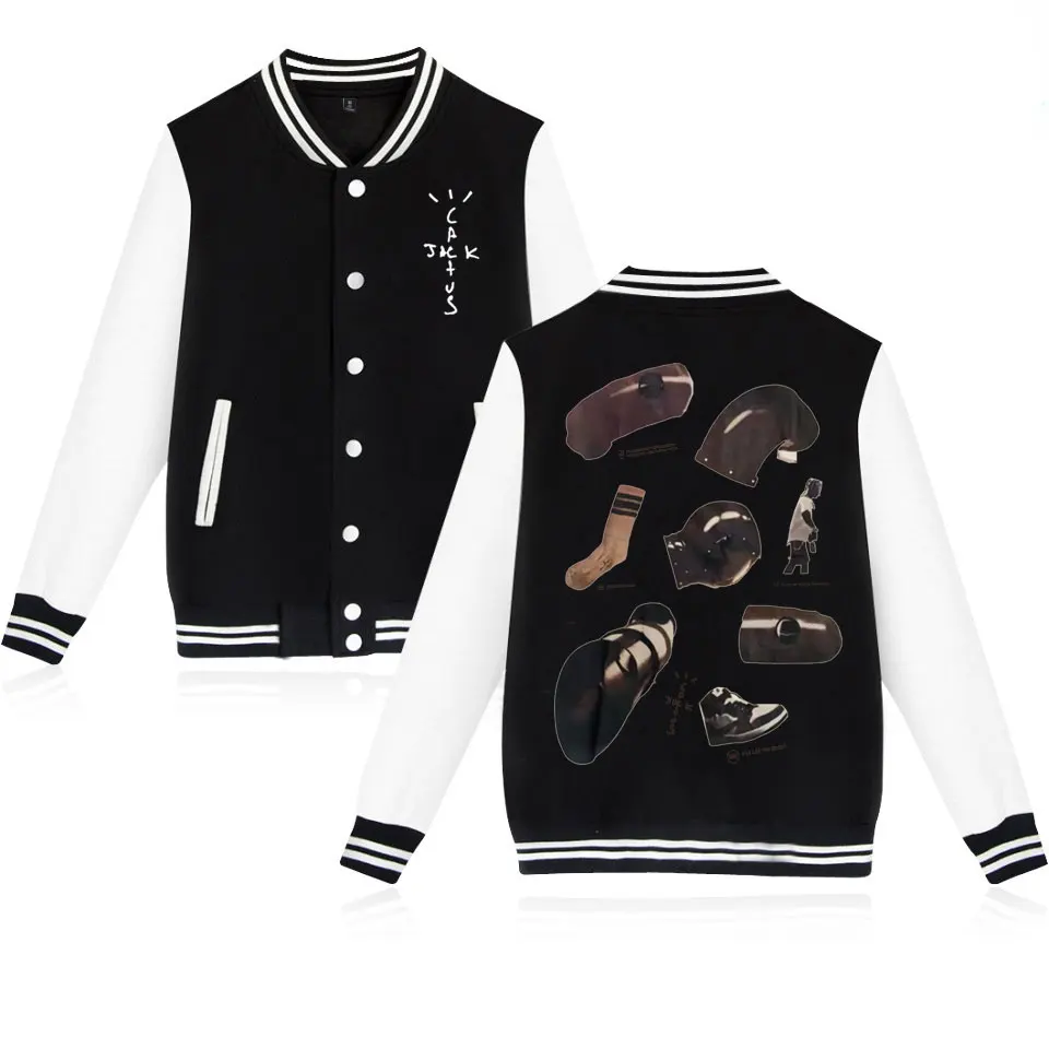 

Cactus Jack Oversized Logo Print Baseball Uniform Travis Scott Hip Hop High Quality Coat Men Women Fashion Rock Punk Jacket Tops