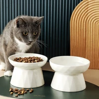 cat ceramic slow down eat bowl prevent obesity pet food water feeder supplies high foot dog drinking eating feeding bowls