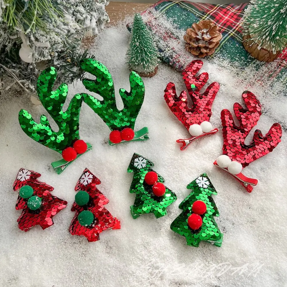 Рождественский Декор Рождественская шпилька для волос пайетки олень рог детский