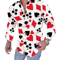 2022 autumn popular mens casual fashion trend shirt slim fit poker printed button long sleeve party club shirt