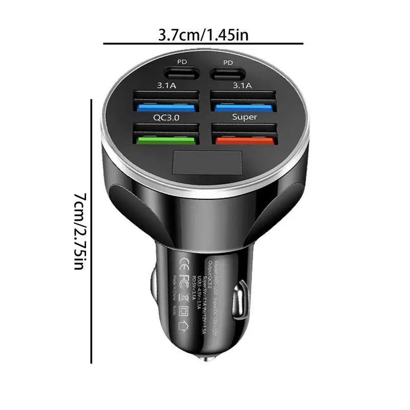 Автомобильное зарядное устройство USB C для быстрой зарядки телефона 6 портов 200 Вт