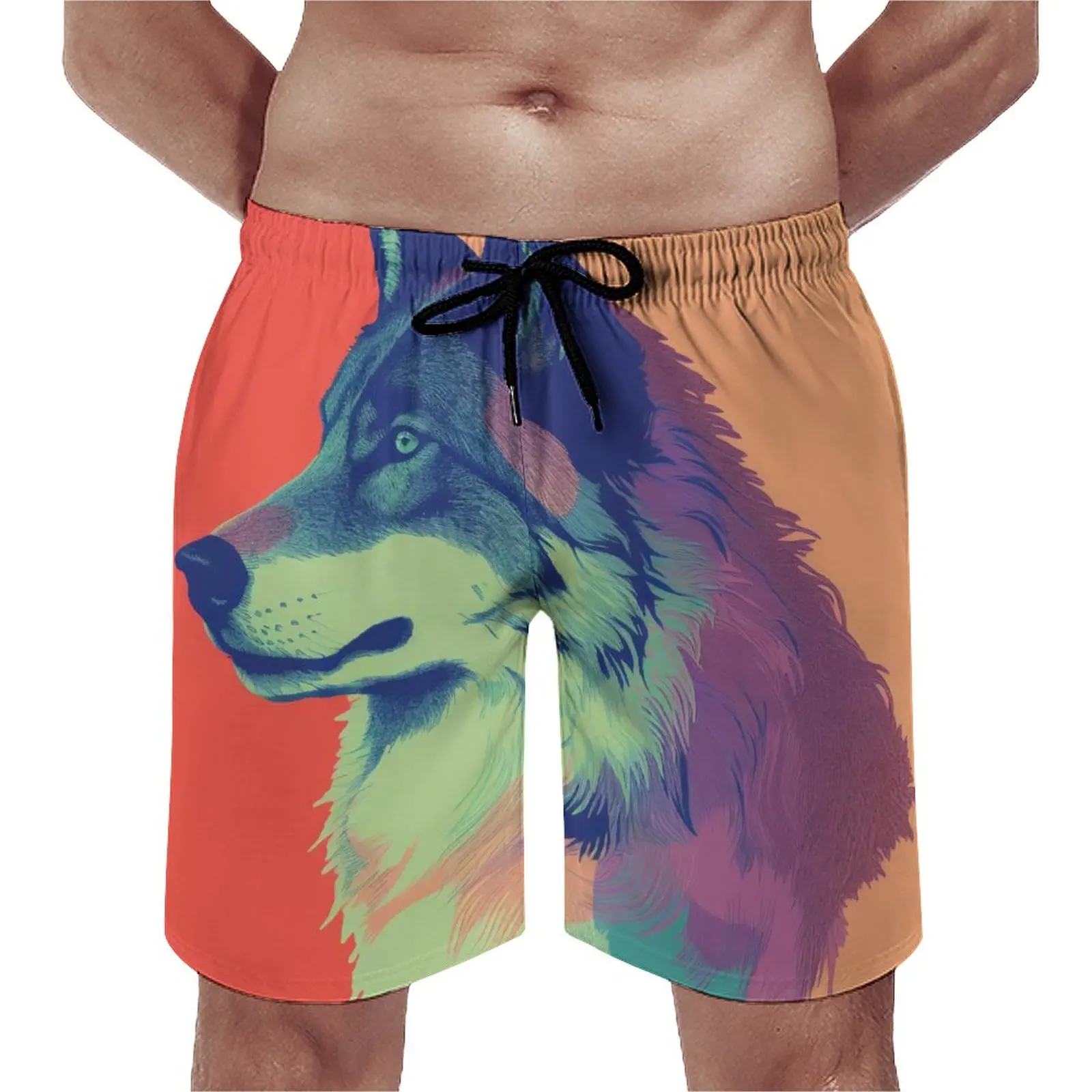 

Wolf Board Shorts Summer Neo Fauvism Minimalism Sports Surf Beach Short Pants Males Quick Dry Cute Design Plus Size Beach Trunks