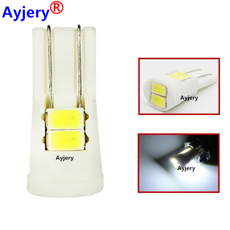 

AYJERY 200pcs T10 Ceramic 6 SMD 5630 6 LED W5W LED 194 168 501 Wedge Side License Plate Light Lamp Wedge Parking Light White