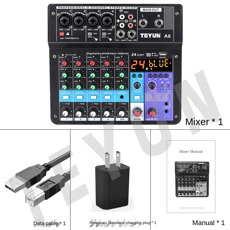 TEYUN Dj Controller Mixer Sound 6 - Way Audio Pro Equipment Mixing Console Professional Portable Video Consumer Electronics |