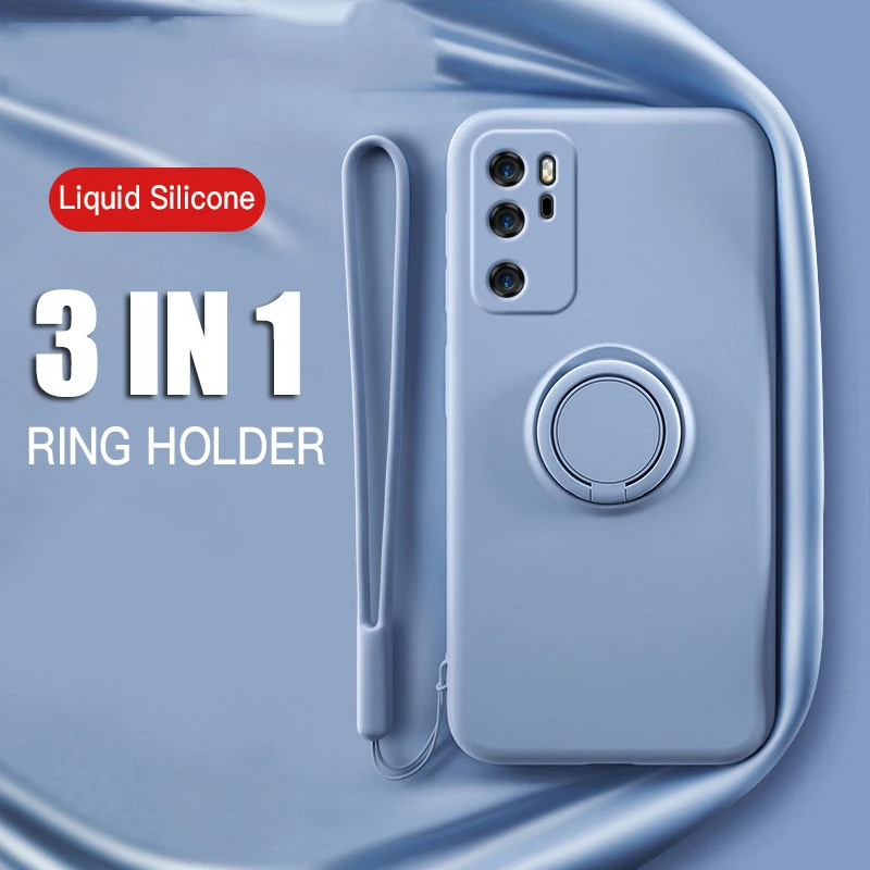 

Liquid Silicone Ring Holder Case For Huawei P30 P40 P50 Pro Mate 30 40 Honor 50 SE X10 V30 V40 Nova 8 7 SE Magnetic Stand Covers