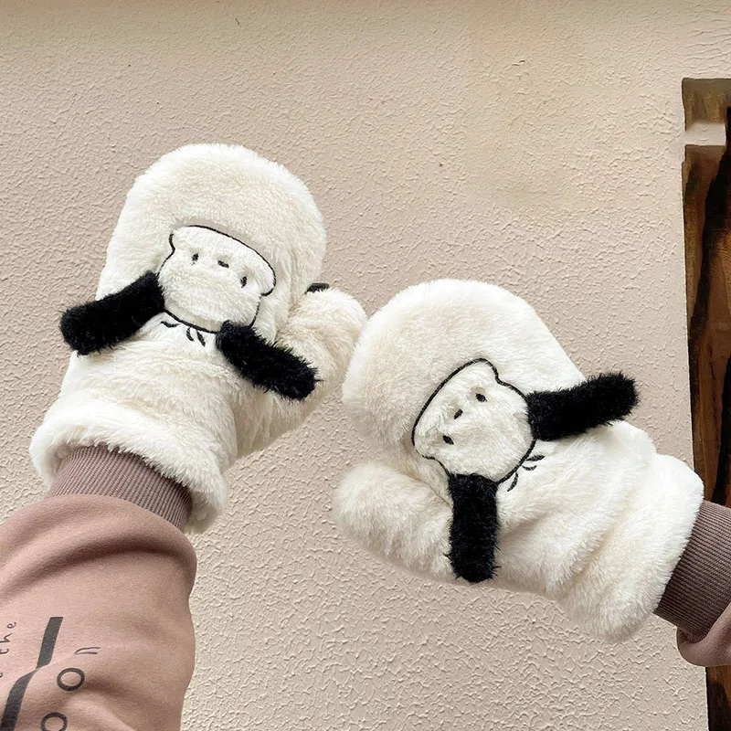 

Милые плюшевые перчатки Kawaii Sanrioed, милые модные зимние утолщенные теплые и не замерзающие женские хлопковые перчатки, подарок