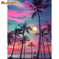 ruopoty diamond painting frame cross stitch crafts kit seaside landscape mosaic embroidery home garden for adult coconut tree