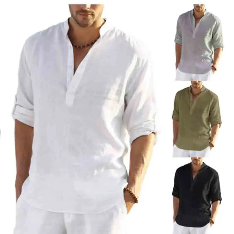

2022 New Men's Casual Blouse Cotton Linen Shirt Loose Tops Long Sleeve Tee Shirt Spring Autumn Casual Handsome Men's Shirts
