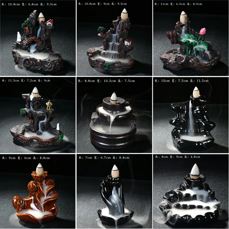 High Mountain Flowing Water Backflow Incense Burner Ceramic Incense Burner Creative Incense Road Decoration Resin Crafts