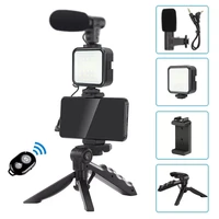 smartphone video kit microphone bracket photography lighting phone holder led selfie tripod recording handle portable stabilizer
