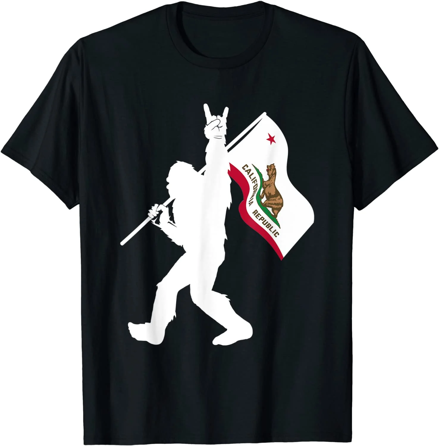 

State of California Flag Bear Bigfoot Rock On Sasquatch Fan T-Shirt