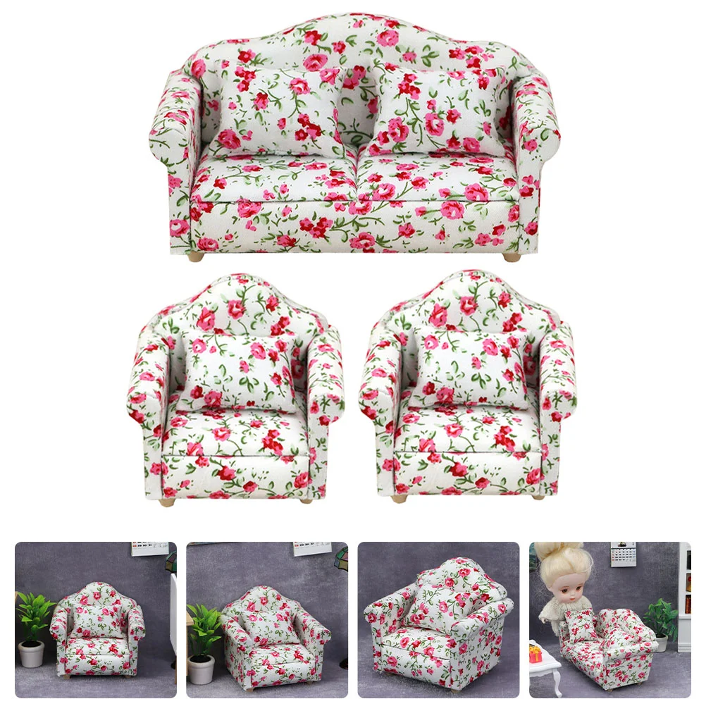 

3 комплекта, миниатюрные украшения для дивана, модель товара, кукольный домик, маленький диван с подушками