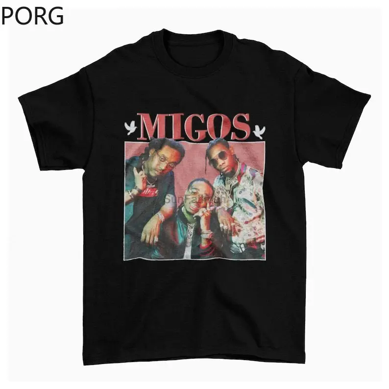 Футболка Migos футболка музыкальная рэп хип-хоп с круглым вырезом черная уличная
