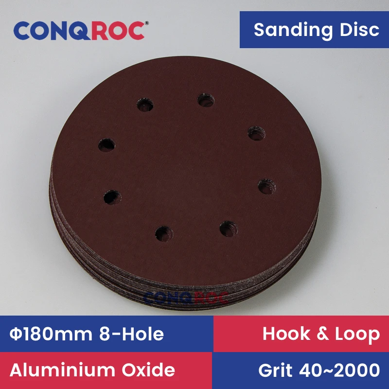 

25 шт., 180 мм (7 дюймов), шлифовальные диски с 8 отверстиями, оксид алюминия, сухая шлифовальная бумага, зернистость на липучке, 40 ~ 2000