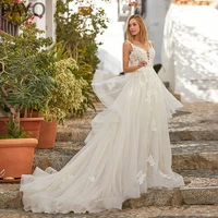 elegant wedding dress appliques lace sexy backless see through illusion princess a line robe mariage vestido de novia women