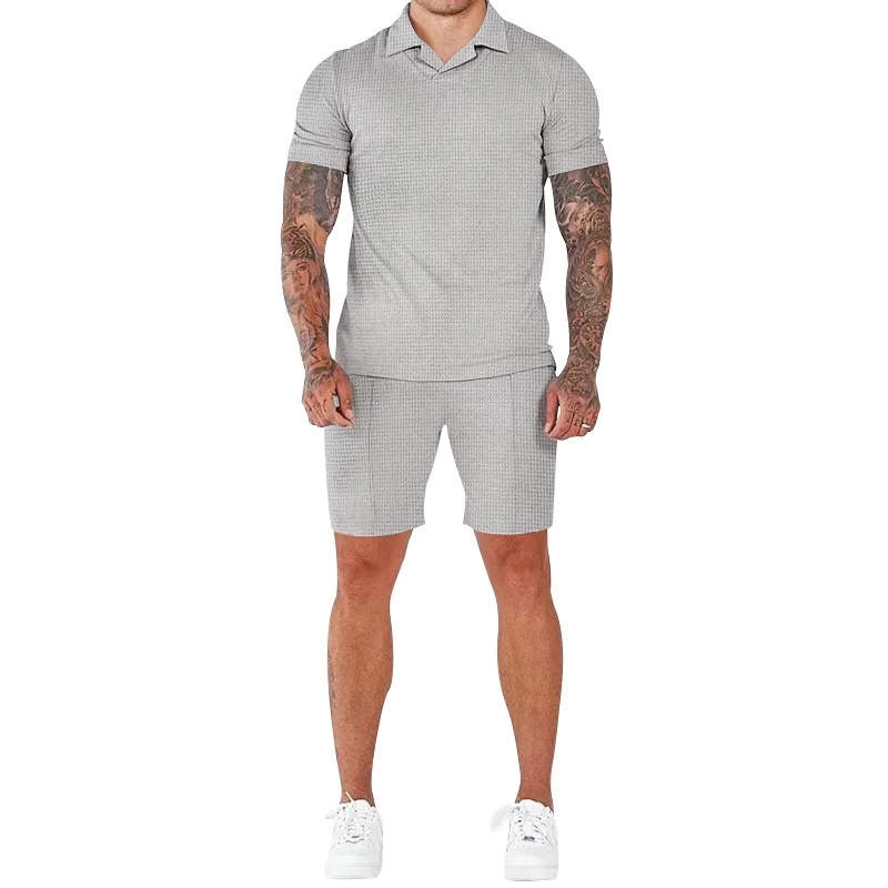 New Men's Sportswear Set, Casual Solid Color Crewneck Shirt, Sportswear, Fitness Sports Two-piece Set