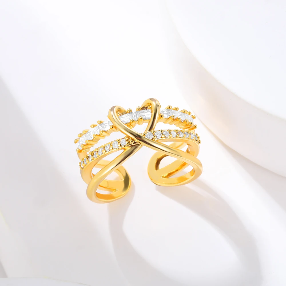 

New Style Heart Type Twist Double Layer Opening Golden Zircon Women's Ring Exquisite High Quality Fashion Jewelry Holiday Gift