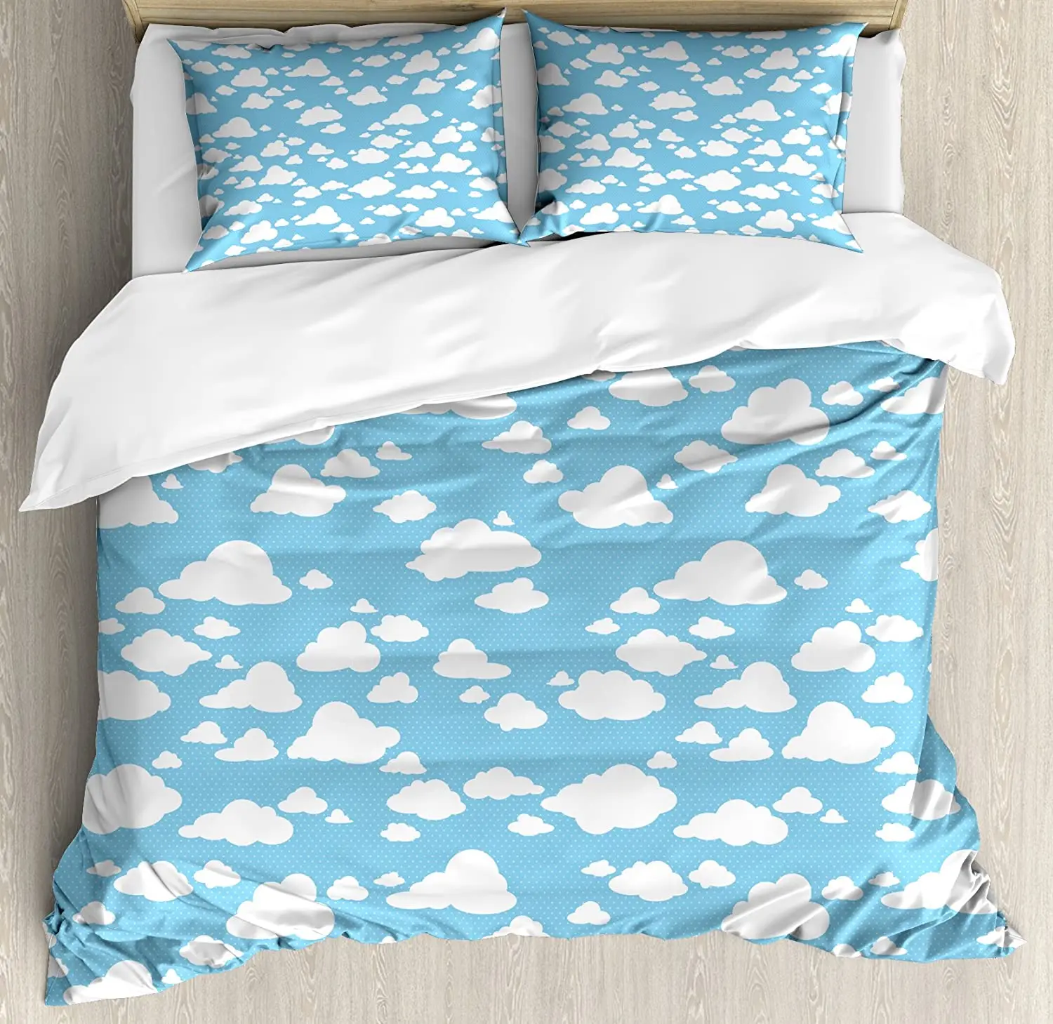 

Blue Bedding Set Clear Summer Sky Pattern with Clouds Dotte 3pcs Duvet Cover Set Bed Set Quilt Cover Pillow Case Comforter Cover