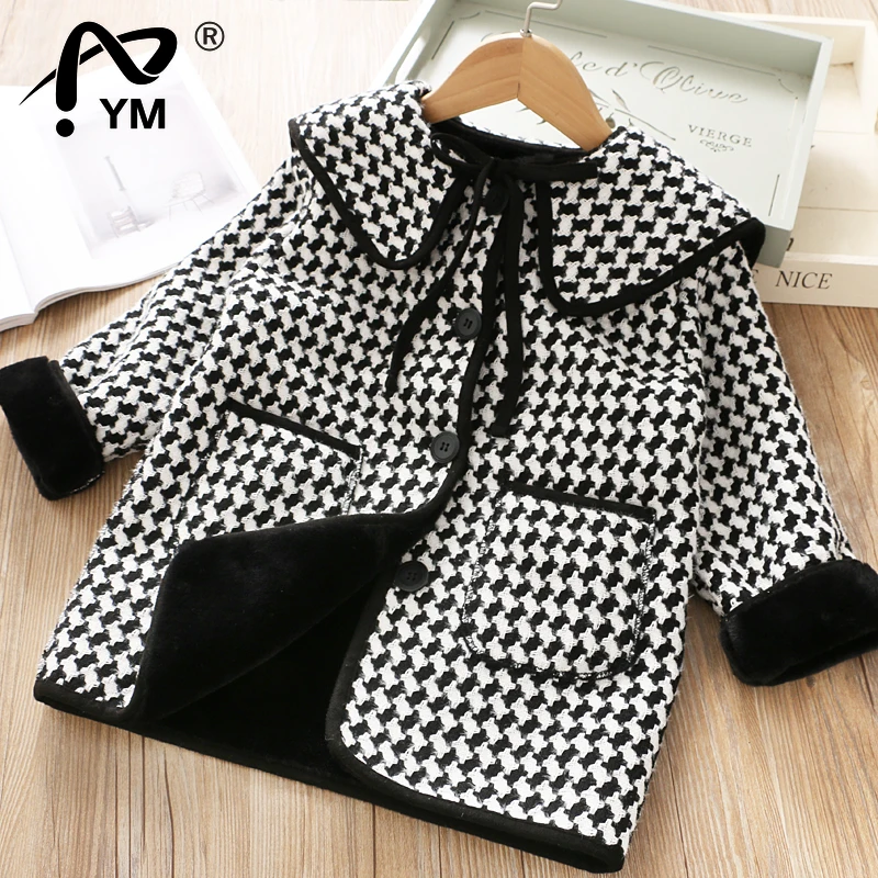 

New Kids Girl Overcoat Winter Fashion Houndstooth Wool Coat for Girls Teens Autumn Jacket Warm Long Outerwear Children Windp