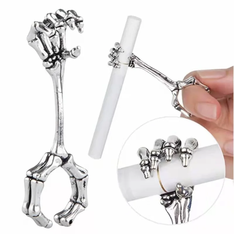 

1pc Fashion Hand Bone Smoking Ring Alloy Cigarette Holder Creative Adjustable Women Men Jewelry Gift