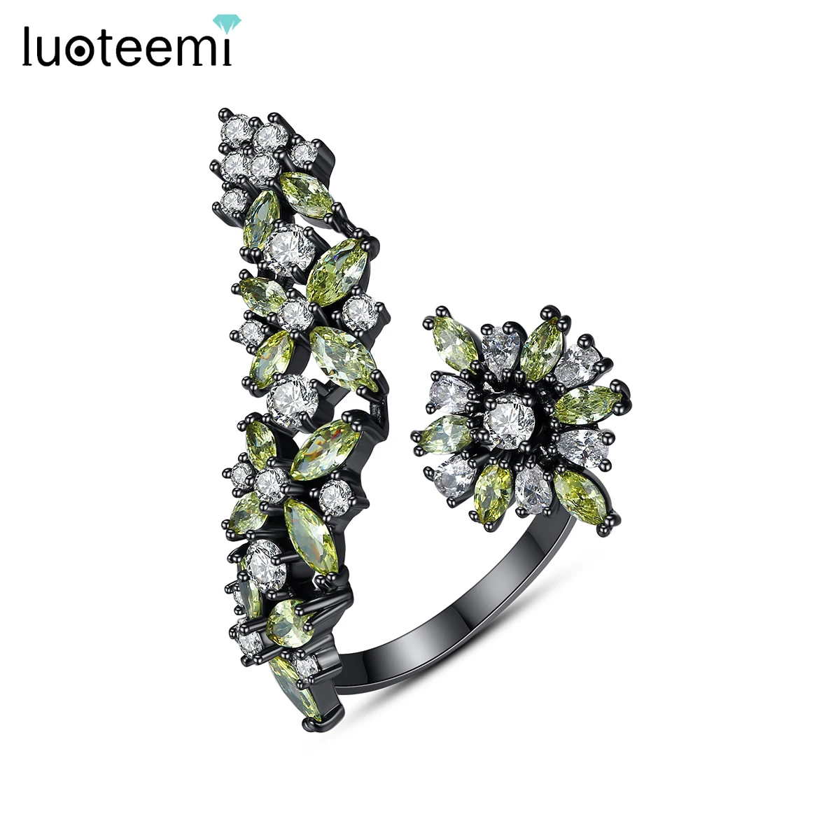 

LUOTEEMI Unusual Adjustable Ring for Men Unique Yellow Black Flower Cubic Zircon Finger Rings Women Wedding Bridal Accessories