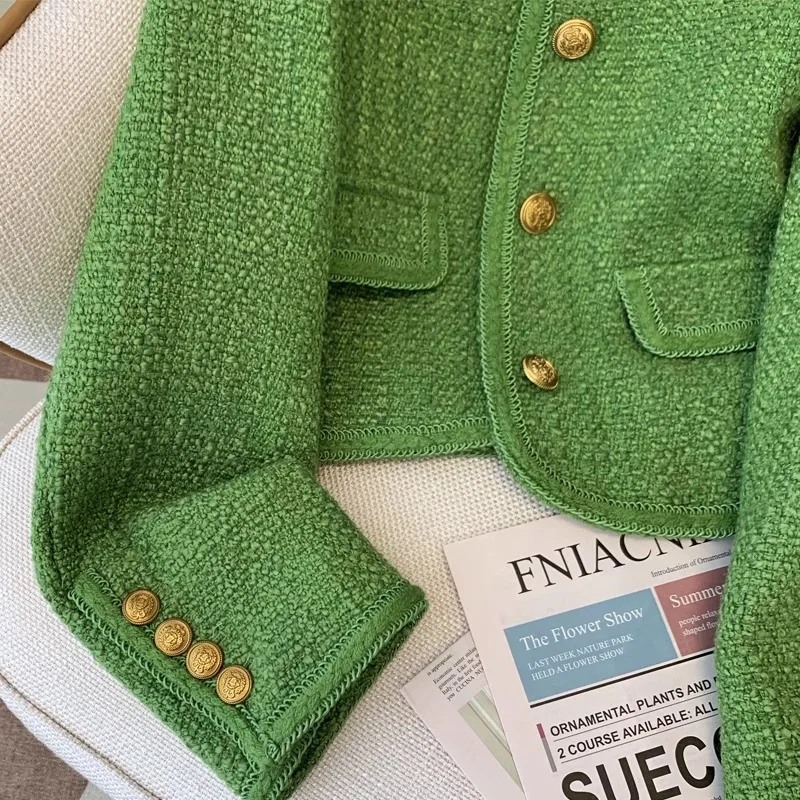 French sle Graceful Green Outerwear Women Autumn and Winter 2024 New Small High-Grade Socialite Temperament Short Top