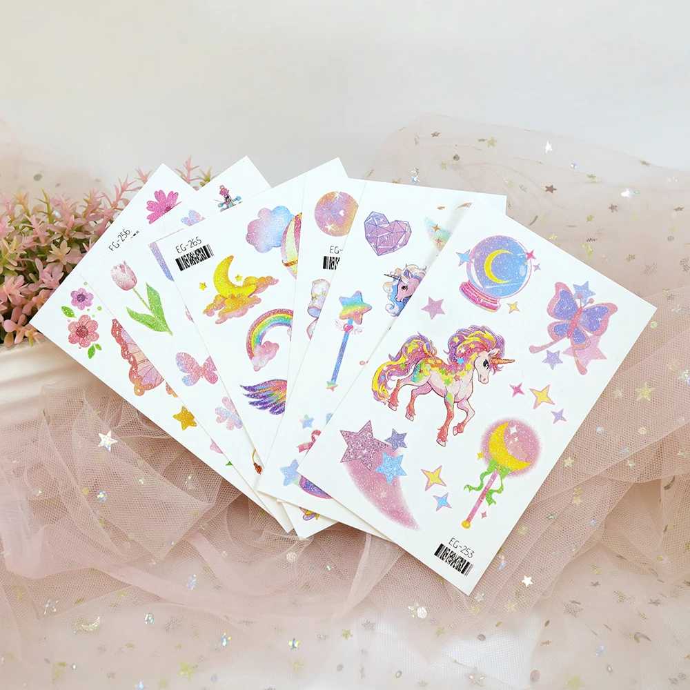 VeeCharm-блестящие розовые и фиолетовые Временные татуировки для детей