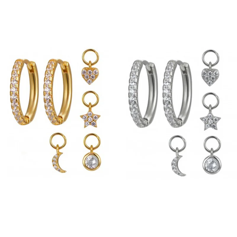 

CANNER Silver color Moon/Star/Cross/Bead Pendant Hoop Earrings for Women Huggie Earing With Charms Pendientes Fashion oorbel